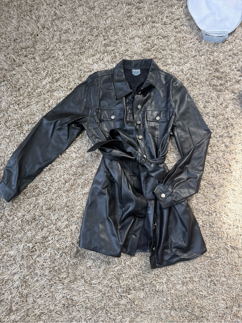 ARULA Black Faux Leather Belted Jacket Dress
